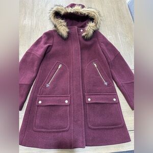 J. Crew Maroon Ski Jacket with Faux Fur Hood Size 2